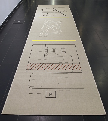 STACK (RUB #1), 2018, Linen, Gouache, Acrylic, 150 x 650 cm, Installationsansicht Ruhr-Universit&amp;auml;t-Bochum
