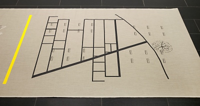 STACK (RUB #1), 2018, Linen, Gouache, Acrylic, 150 x 650 cm, Installationsansicht Ruhr-Universit&amp;auml;t-Bochum